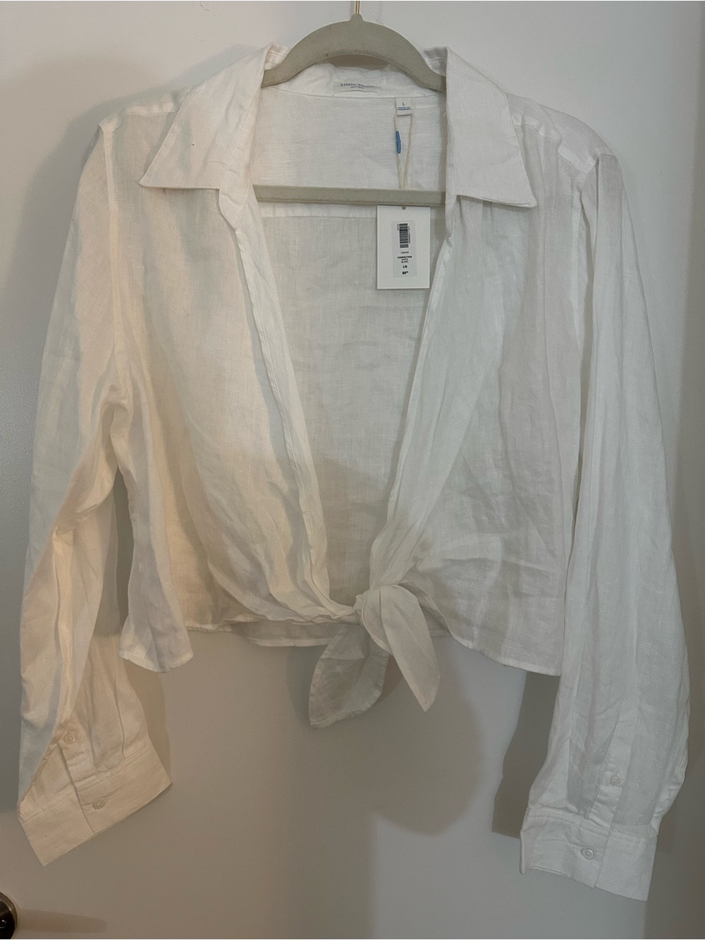 Aritzia White 100% Linen Tie-Front Button Down Shirt